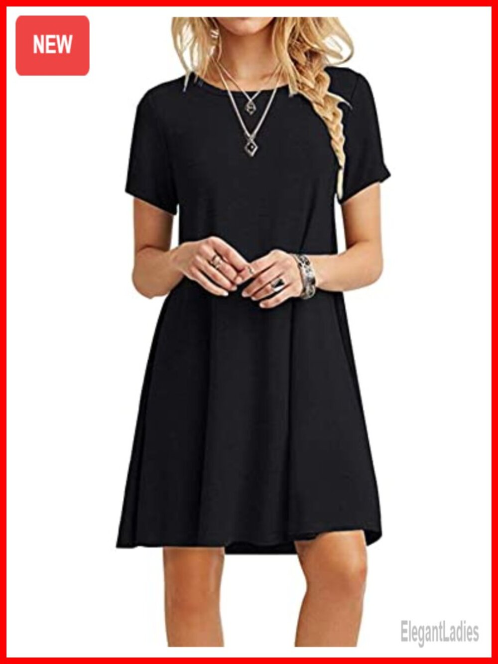 Loose Casual Short Sleeve O-Neck T-Shirt Dress with Pockets, Lightweight